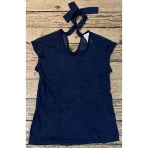 Andrea Jovine Women's Navy Size Small Short Sleeve V-Neck Hi-Low Shirt Blouse